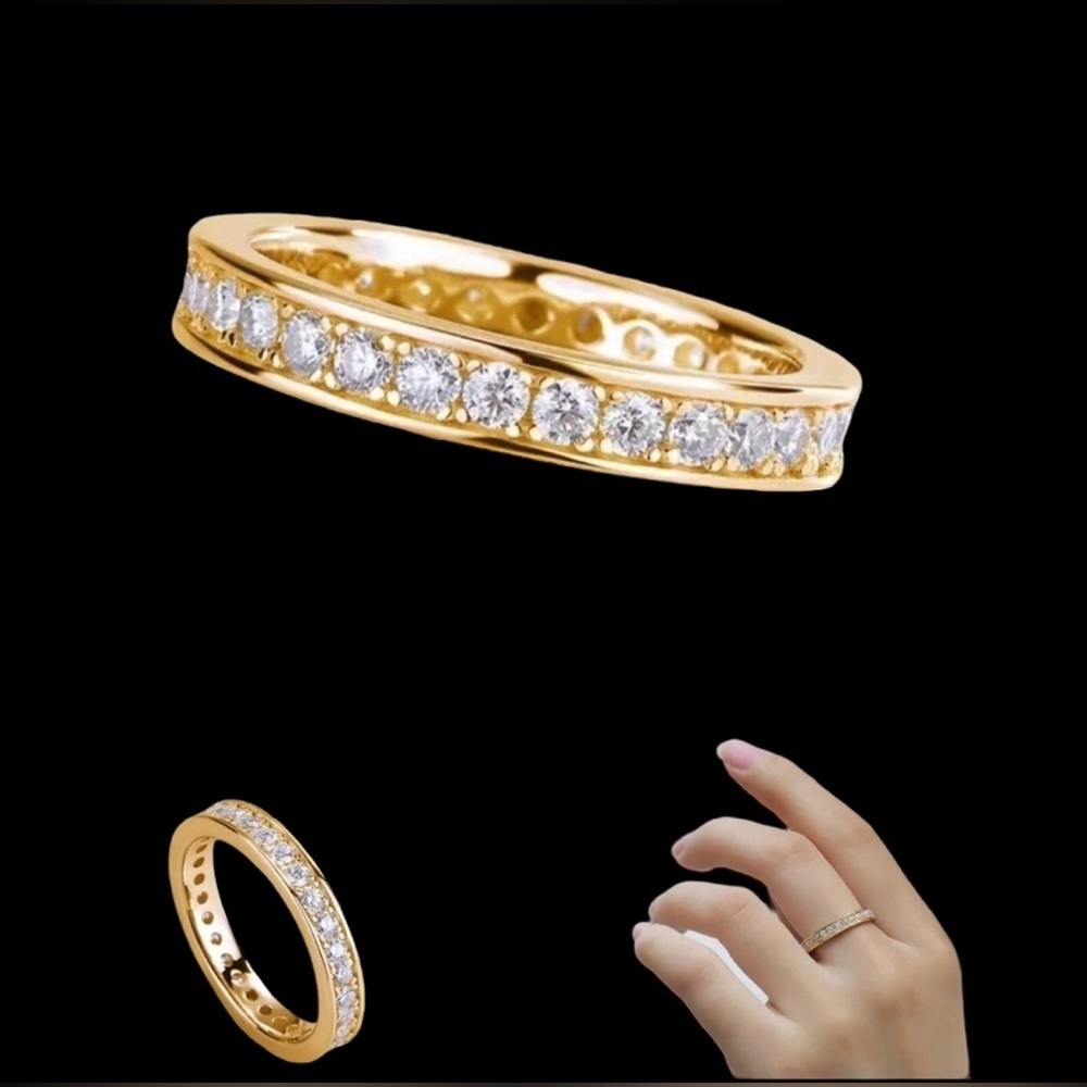 New Certified Sterling 18K Yellow Gold Moissanite Eternity Wedding Band Ring